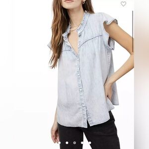 Rails Ruthie ruffle denim button down shirt small